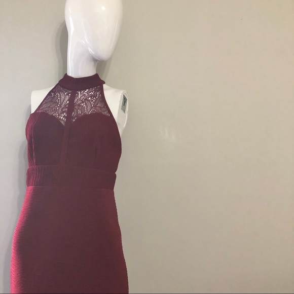 Red Wine Lace High Neck Dress L - Picture 4 of 14